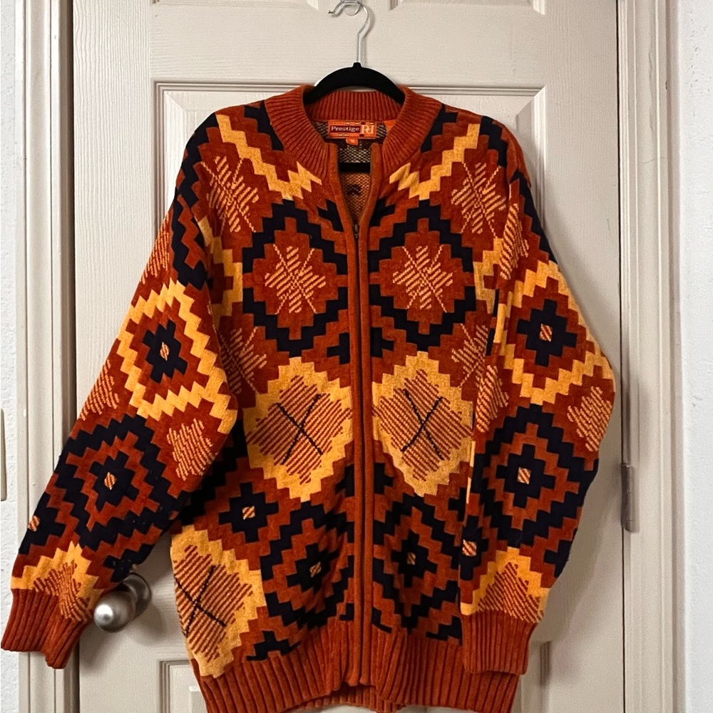 Vintage Royal Prestige Sweater Jacket | Geometric Pattern, Full Zip